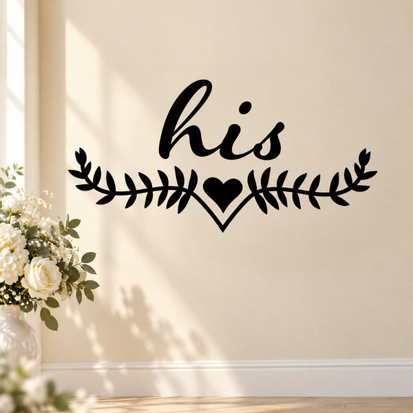 His Floral Frame Wedding Decal — illustrative vinyl decal application mockup. Surrounding objects are not included.