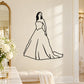 Bride silhouette wall decal with confident pose in long gown outline, black