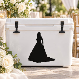 Wedding wall vinyl decal: black bride silhouette in flowing dress, standalone figure