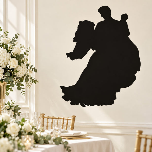 Dancing bride and groom silhouette wall decal, black