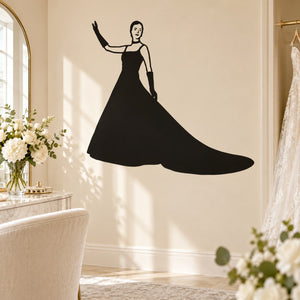 Dancing bride silhouette wall decal, black dress with raised arm pose
