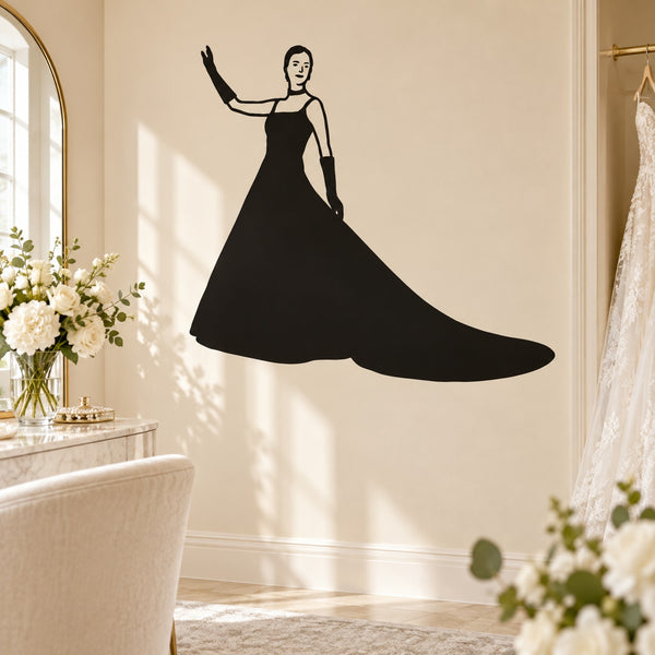 Dancing bride silhouette wall decal, black dress with raised arm pose