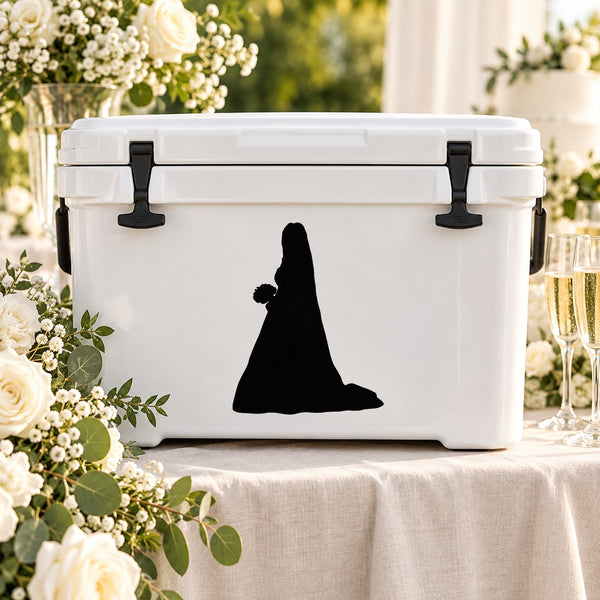 Black bride silhouette decal with long dress and bouquet