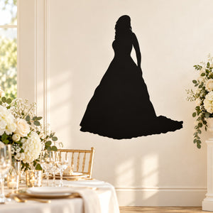 Bride silhouette wall decal, standing gown with veil