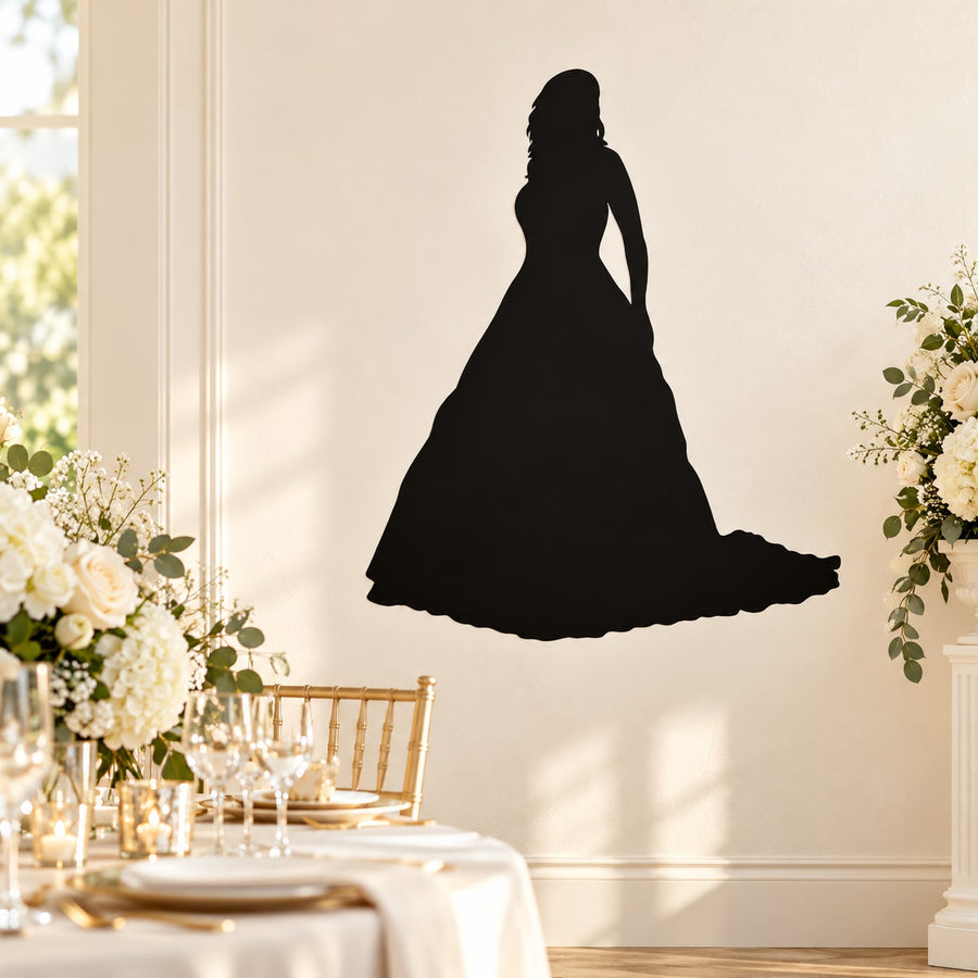 Standing Pose Silhouette Bride Decal — illustrative vinyl decal application mockup. Surrounding objects are not included.