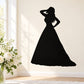 Bride silhouette wall decal in a flowing dress and veil, black