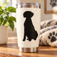Sitting Weimaraner decal: black seated dog silhouette on a light tumbler