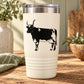 White tumbler with standing longhorn cow decal and stainless steel lid