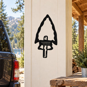 Black arrowhead notched wall decal with stick handle design