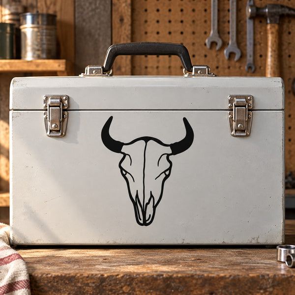 Cow skull vinyl wall decal with black skull graphic
