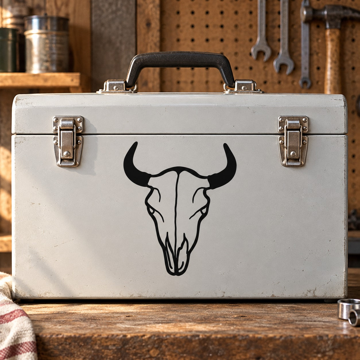 Cow skull vinyl wall decal with black skull graphic