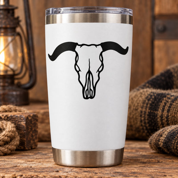 Cow skull vinyl decal with black skull graphic on white