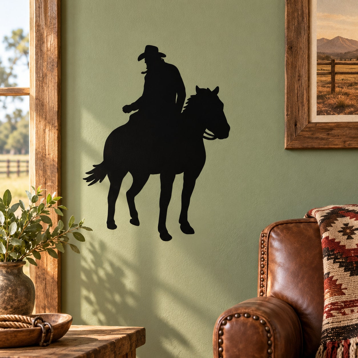 Cowboy on horseback silhouette wall decal