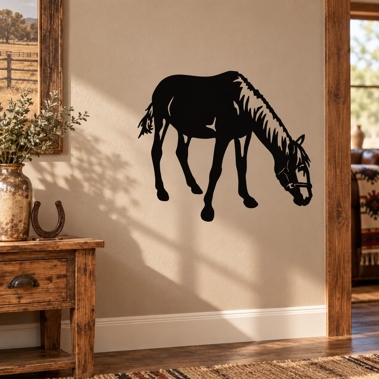 Horse grazing wall decal, black silhouette