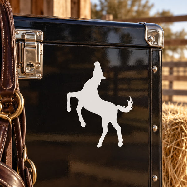 White standing horse silhouette decal on dark surface