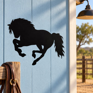Running horse decal with long flowing mane, black silhouette