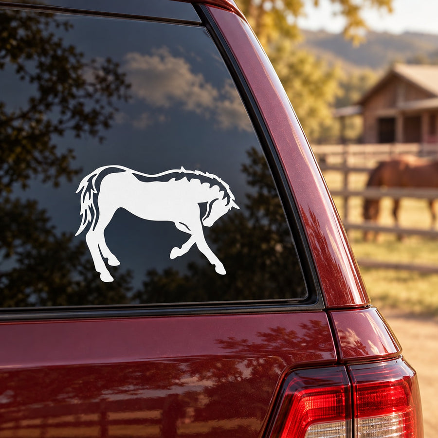 White horse silhouette decal on car window