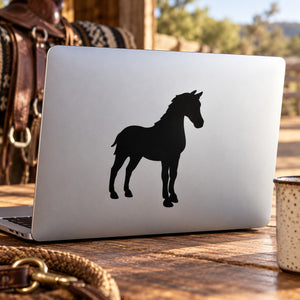 Prideful horse standing decal with black silhouette on white backing