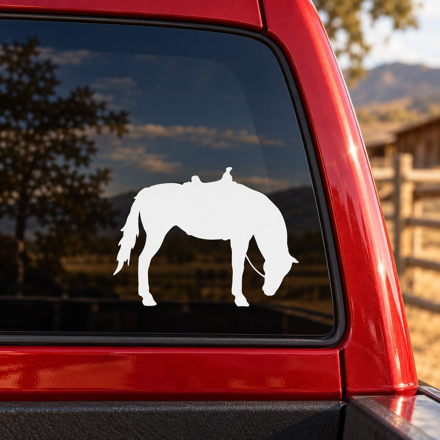 White horse drinking silhouette decal for car window