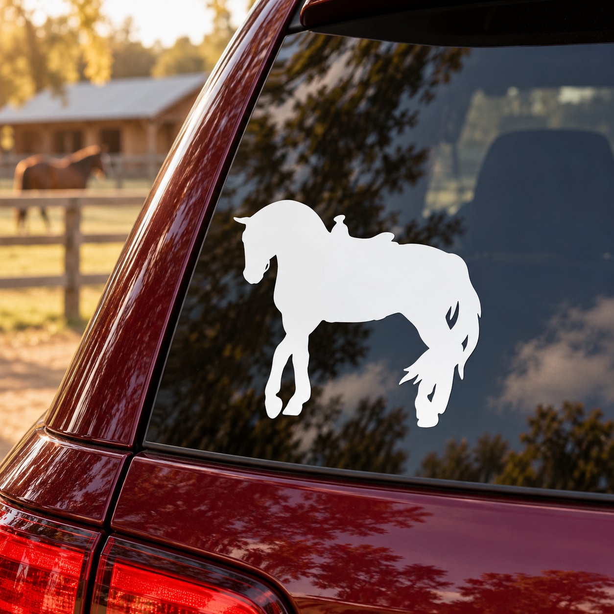 Standing horse silhouette decal with white cutout, suited for vehicle windows