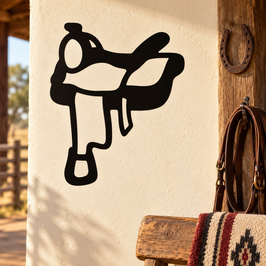 Horse saddle decal featuring a black horse silhouette
