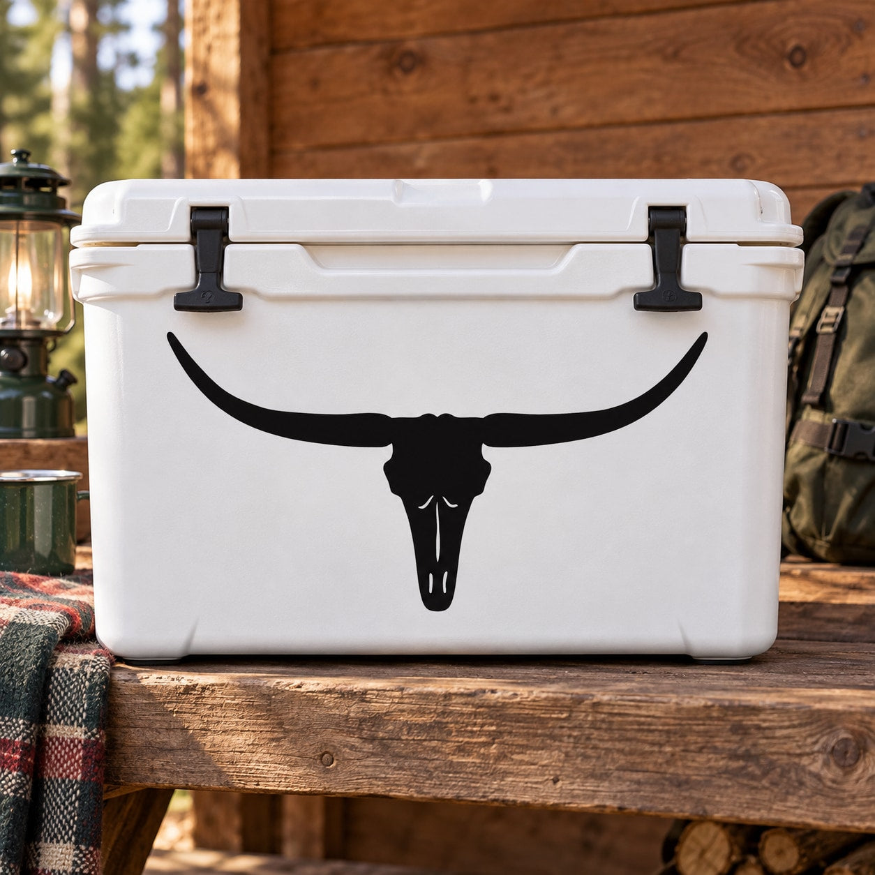 Longhorn skull vinyl decal, black longhorn head with arched grin
