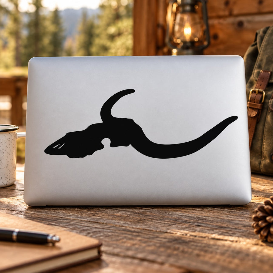 Longhorn Skull Wall Decal - Vinyl Decal - Car Decal - NS007 — illustrative vinyl decal application mockup. Surrounding objects are not included.