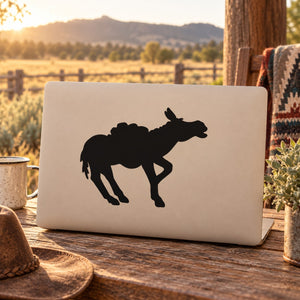 Calling mule decal with black mule silhouette on white backing