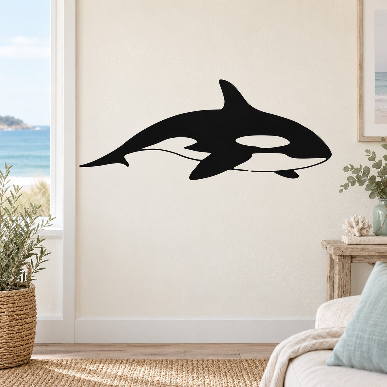 Black killer whale wall decal with floating silhouette