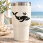 Black whale spouting water decal with small plant details, for smooth surfaces