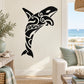 Black tribal orca whale wall decal with stylized swirl details