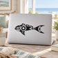 Tribal side fish decal, black tribal fish design on laptop lid