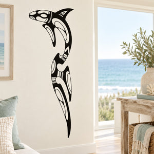 Tribal whale fin wall decal, black stylized design