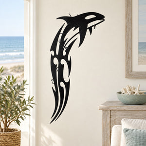 Black orca whale decal with white highlights