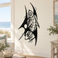 Black armored razor whale wall decal with tribal-style graphic fin and tentacles.