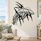 Moon and razor whale wall decal, black line-art illustration