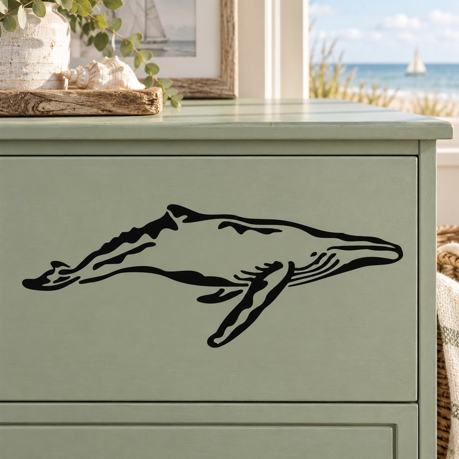Black humpback whale silhouette wall decal for smooth surfaces