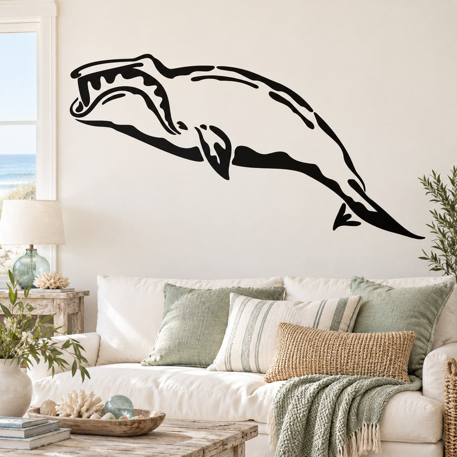 Sperm whale wall decal, black and white