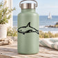 Green water bottle with black angry killer whale decal
