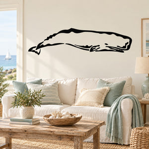 Sperm whale wall decal with black outline and white body