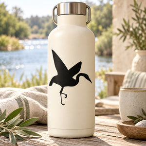 Black whooping crane silhouette decal with fluttering wings and small flag