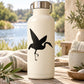 Black whooping crane silhouette decal with fluttering wings and small flag