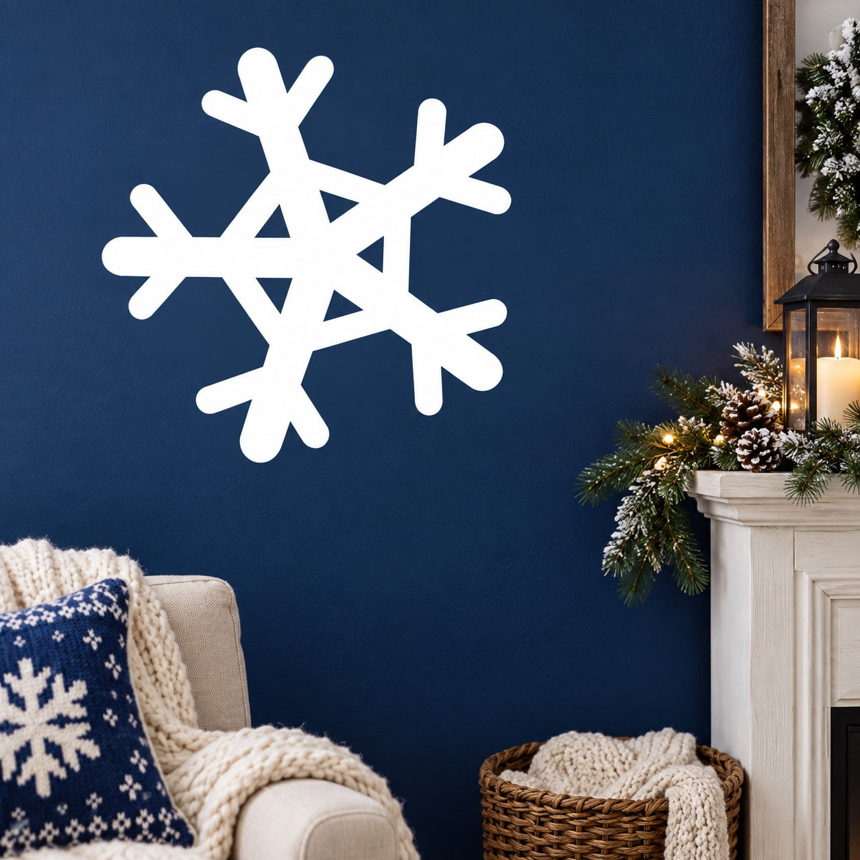 White snowflake winter decal with layered ice-crystal shape