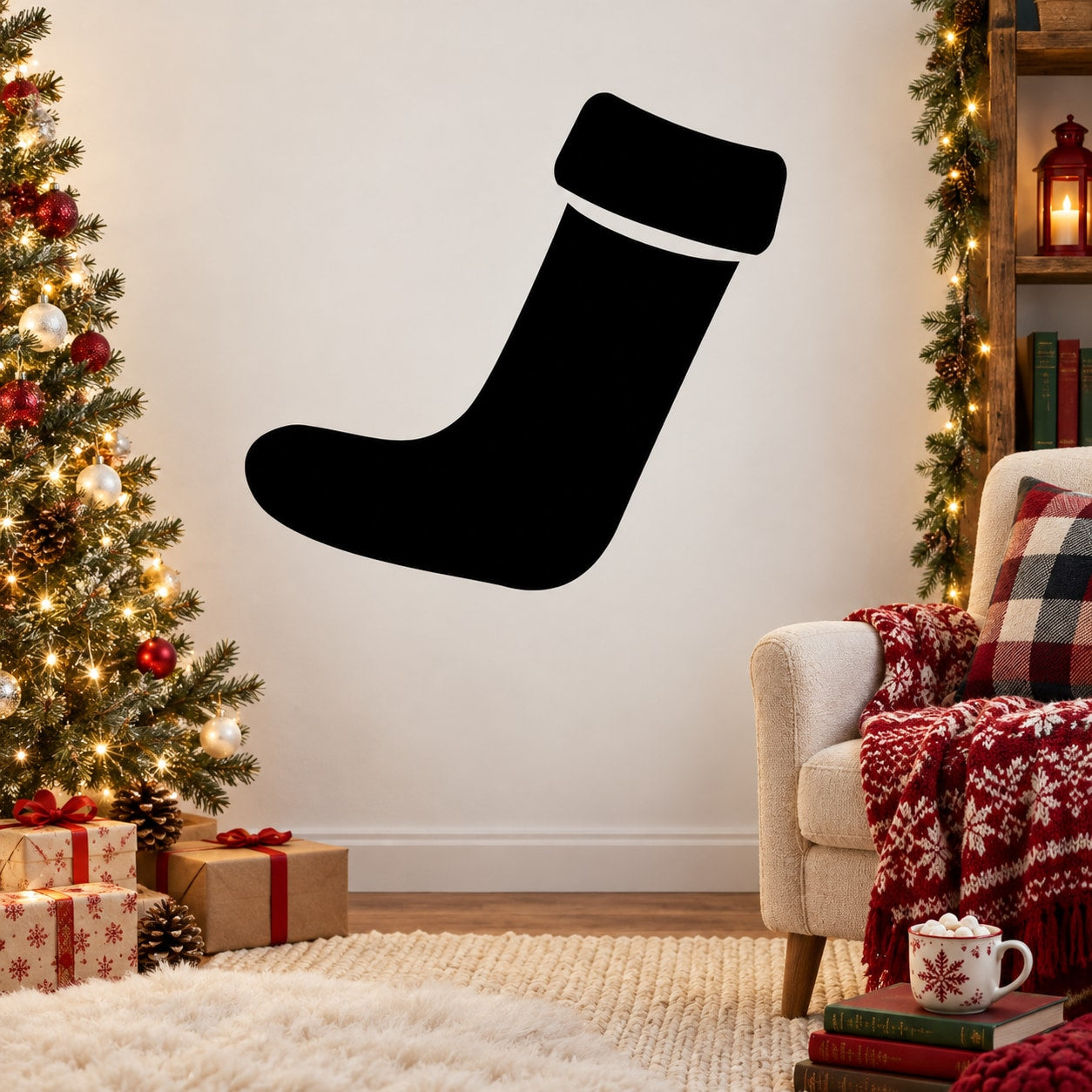 Black long stocking vinyl decal with white cuff