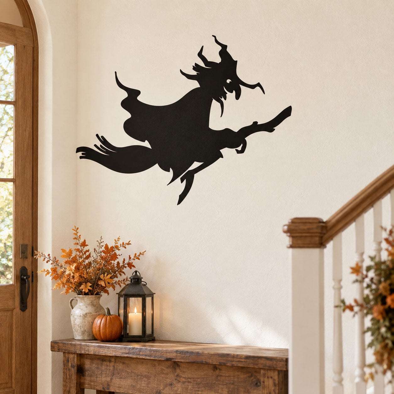 Flying witch silhouette wall decal in black