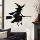 Black witch silhouette sitting on broomstick wall decal