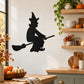 Witch riding a broom wall decal in black silhouette