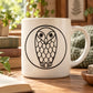 Ceramic mug with black owl in circle decal