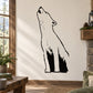 Black-and-white howling wolf cub decal with bold outline