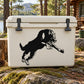 Black lunging wolf decal sticker on white cooler lid